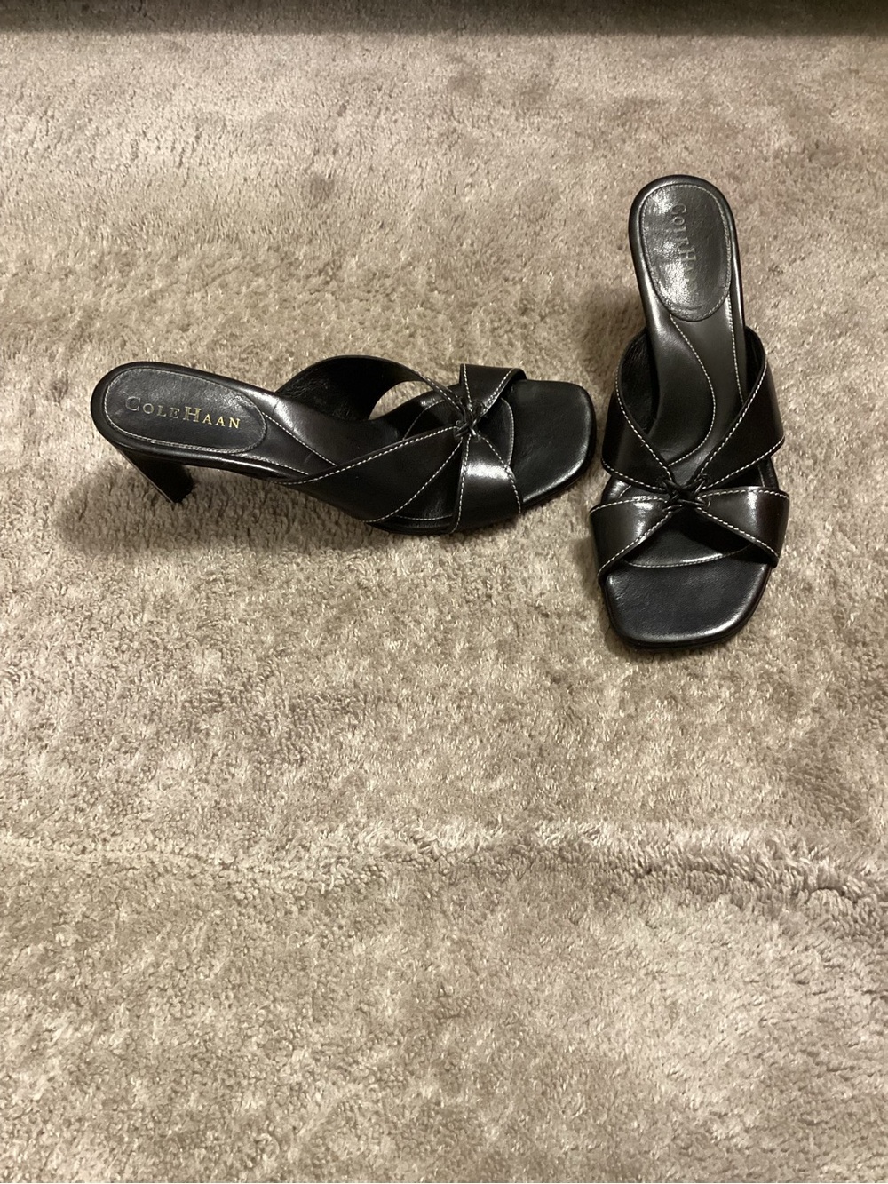 Cole Haan Black Leather Knot Slide Mules - Picture 2 of 4